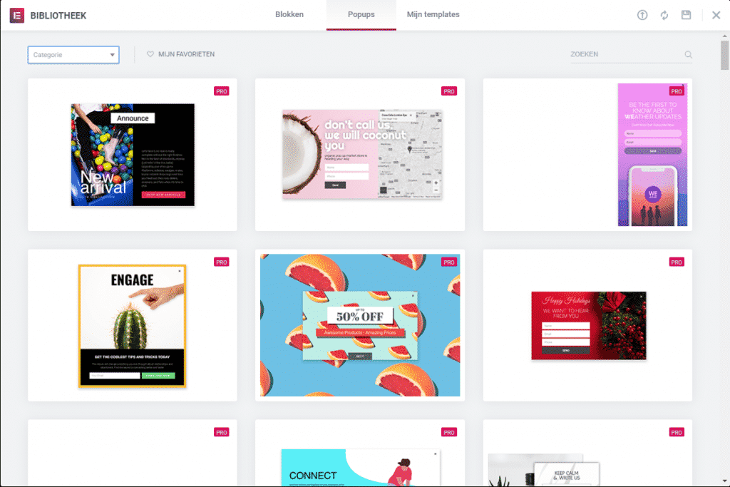 Create a popup in WordPress with Elementor - templates