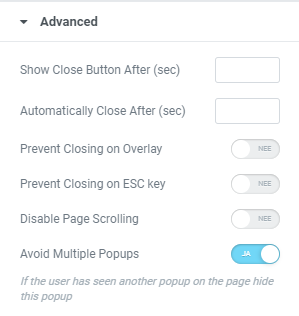 Video popup settings